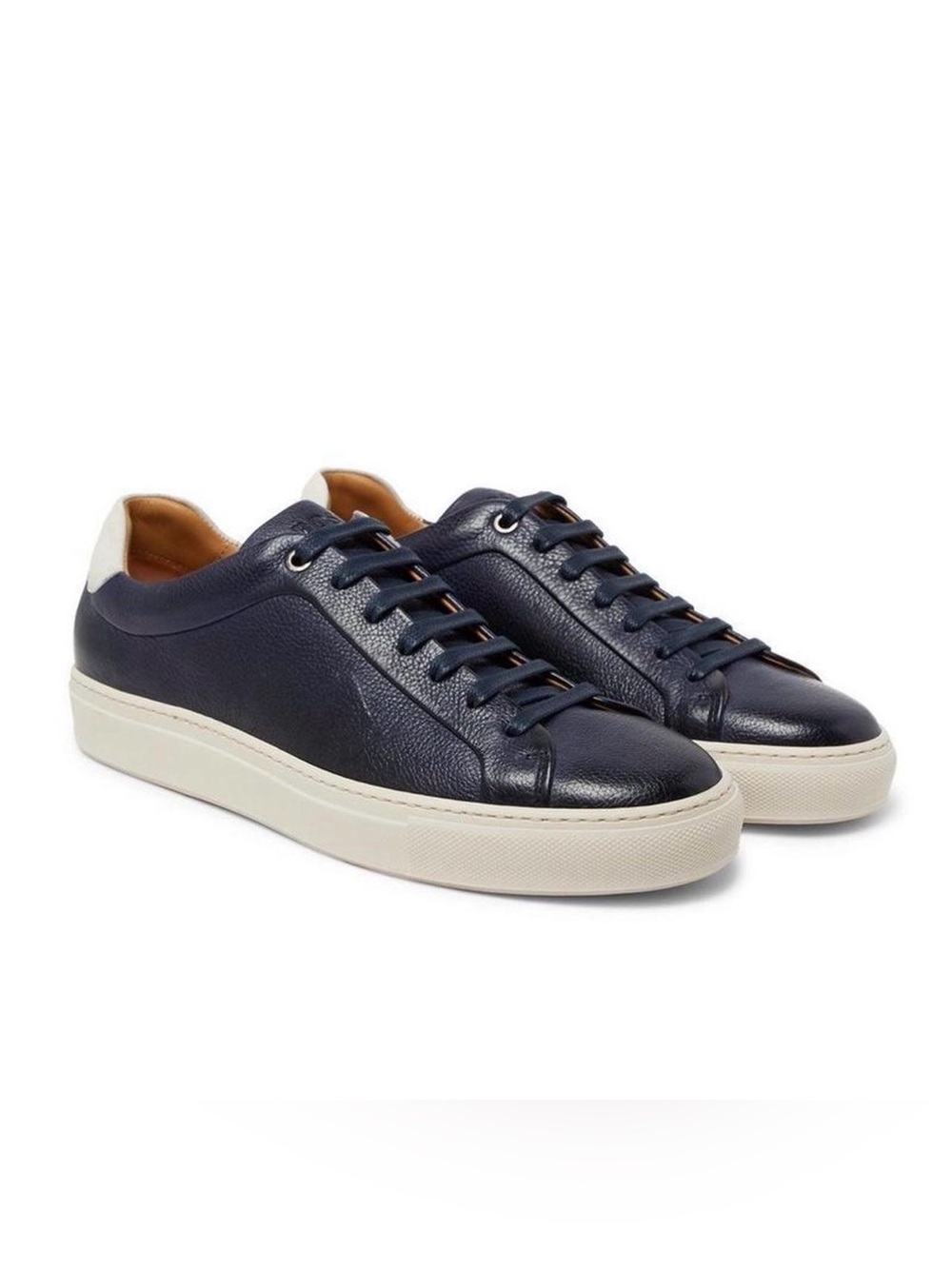 Hugo Boss Men Navy Leather Low-Top Sneakers with Cream Heel Accent US 7 EU 40